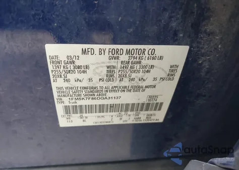 2013 Ford Explorer Limited z USA, uszkodzony, nr VIN 1FM5K7F86DGA31137